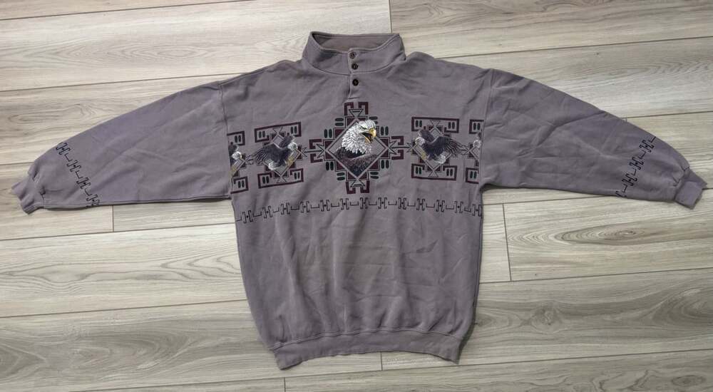 Vintage 90s Art Unlimited Eagle Southwestern Henley Sweatshirt Made in USA XL
